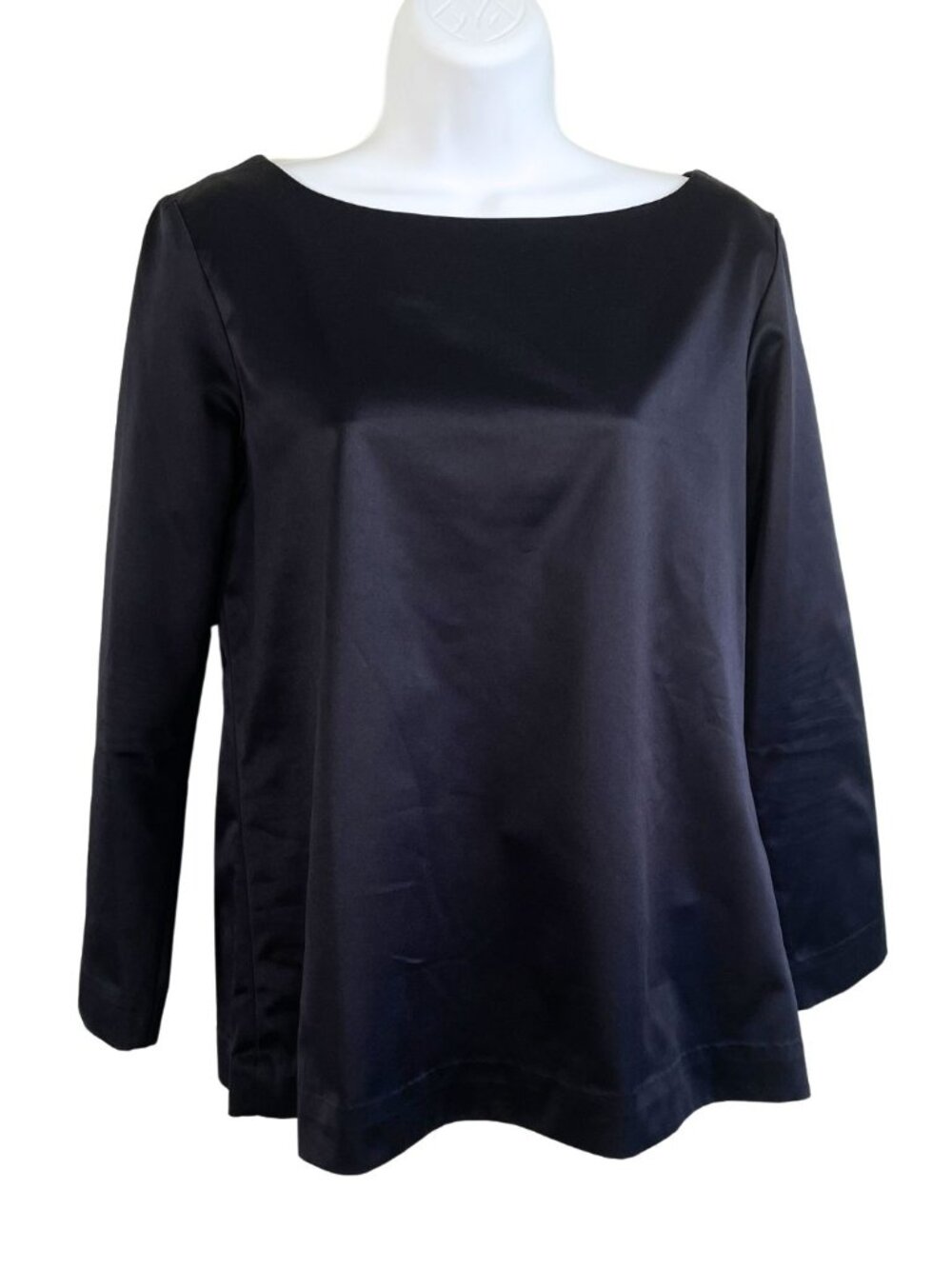 Roberta Freymann Navy Blue Cotton Sateen Blouse Top Sz M Minimalist Quiet Luxury